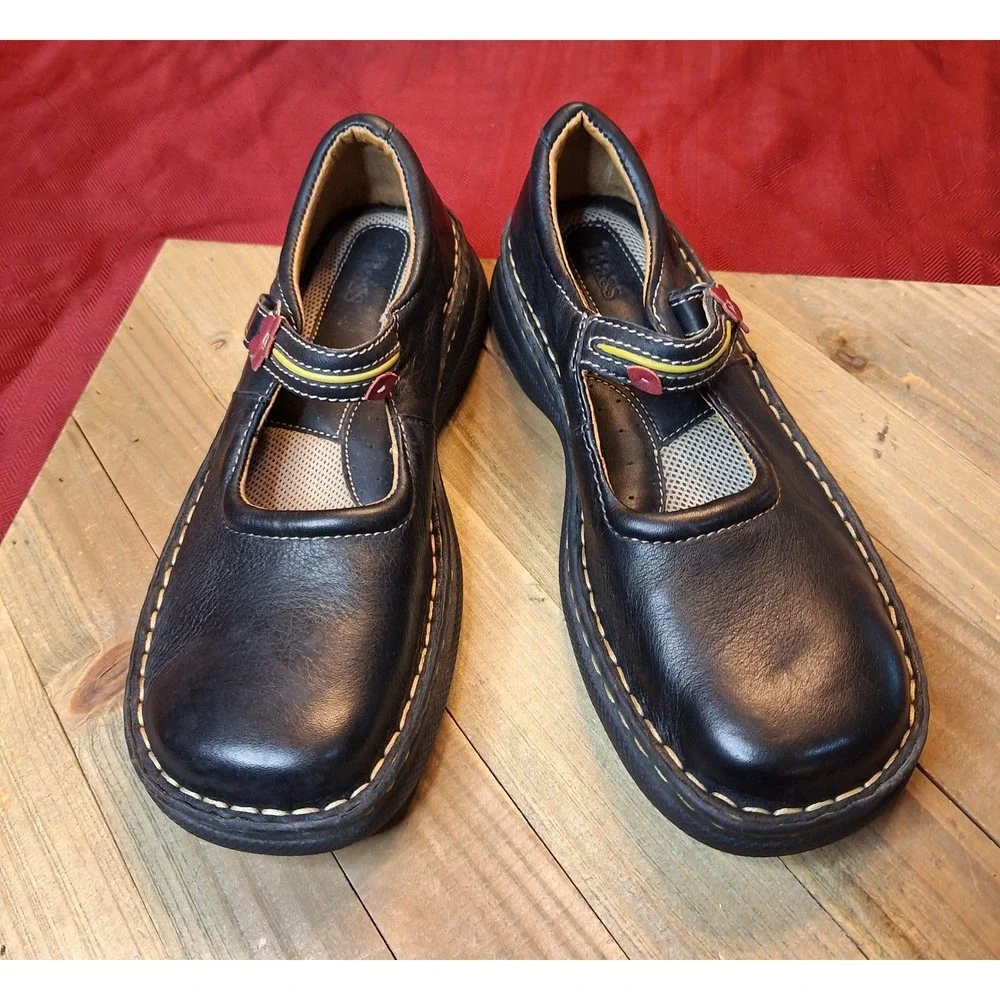 GH‎ Bass Alena Girls Black Leather Mary Jane Flower Shoes Size 4.5 M